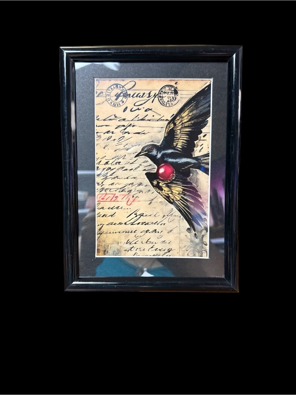 5x7 Framed Raven Gothic Art Print – Vintage Celestial Witchy Décor